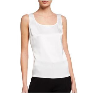 NWT St. John Top Tank Blouse White Pullover Caviar Collection Satin Size XL